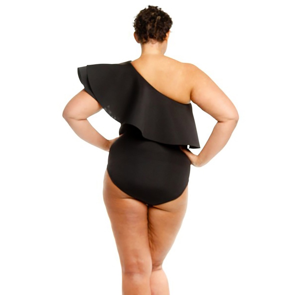 Black One shoulder Ruffle Accent Bodysuit - Picture 3 of 3